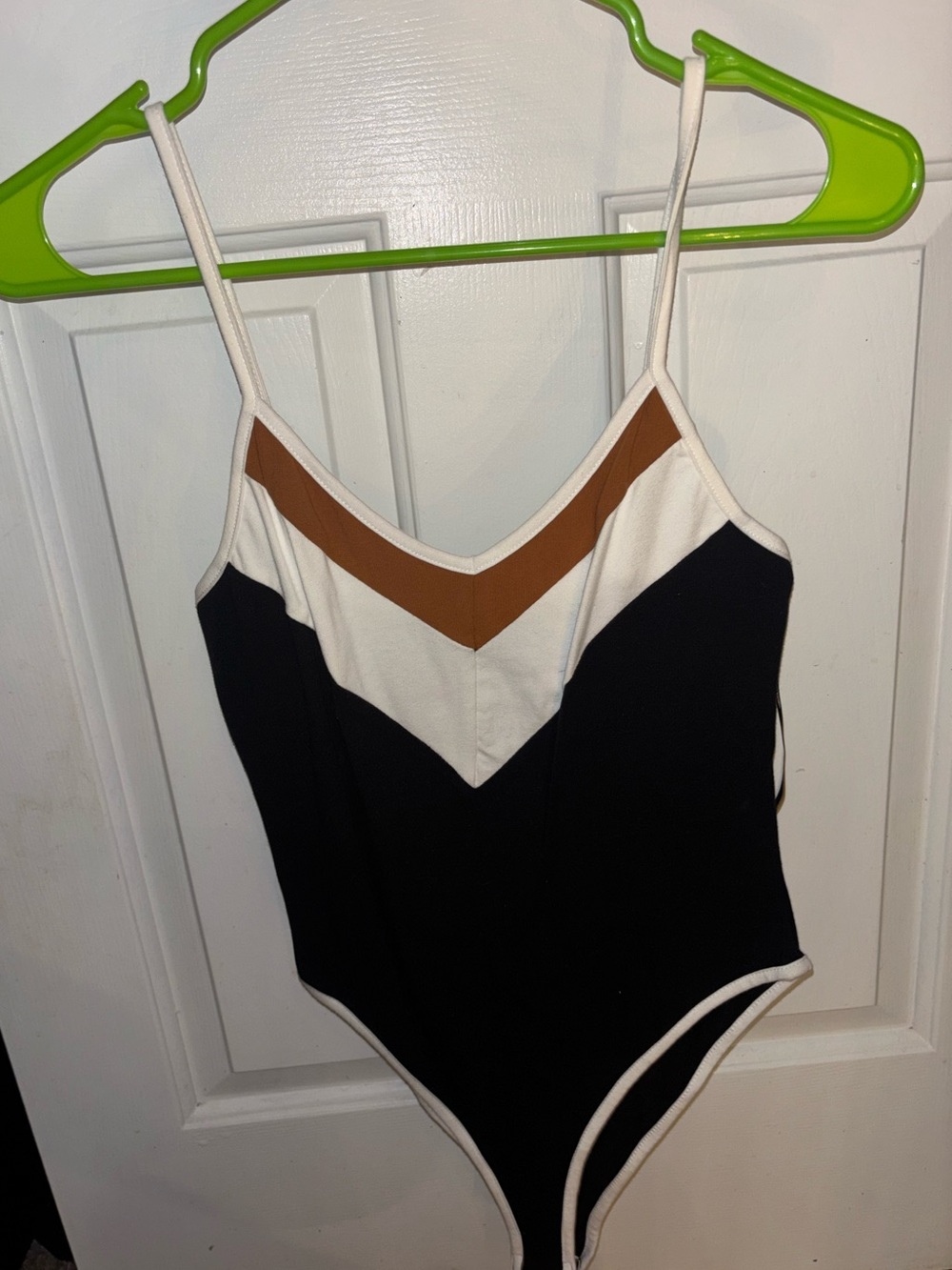 Forever 21 Black, White & Brown Colorblock Bodysuit